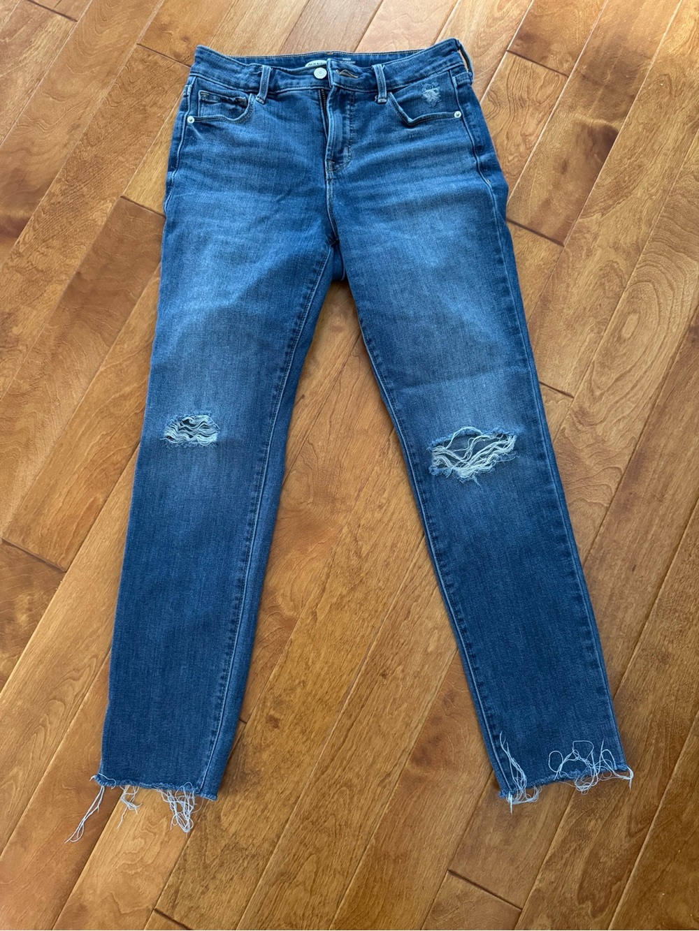 Old Navy Distressed Medium Blue Straight Leg Jeans